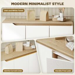 Rackhams Sideboard Storage Cabinet with 5 Rubberwood Legs, White and Oak - Oak and white - Sideboard - Oak and white - thumbnail 4