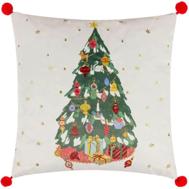 Rackhams Deck The Halls Tree Embroidered Cushion Cover - Multicoloured - 43cm x 43cm - Multicoloured - 100% Polyester - image 1