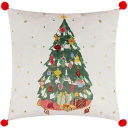 Rackhams Deck The Halls Tree Embroidered Cushion Cover - Multicoloured - 43cm x 43cm - Multicoloured - 100% Polyester