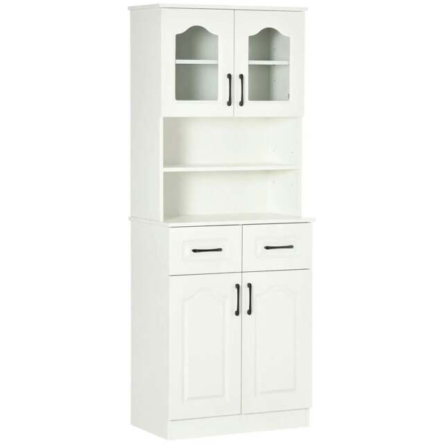 Rackhams Kitchen Cupboard, Freestanding Storage Cabinet with 2 Adjustable Shelves, 2 Drawers and Open Counter for Living Room, Dining Room, 168cm, White - image 1
