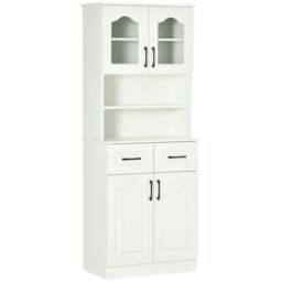 Rackhams Kitchen Cupboard, Freestanding Storage Cabinet with 2 Adjustable Shelves, 2 Drawers and Open Counter for Living Room, Dining Room, 168cm, White - thumbnail 1