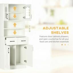Rackhams Kitchen Cupboard, Freestanding Storage Cabinet with 2 Adjustable Shelves, 2 Drawers and Open Counter for Living Room, Dining Room, 168cm, White - thumbnail 5