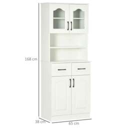 Rackhams Kitchen Cupboard, Freestanding Storage Cabinet with 2 Adjustable Shelves, 2 Drawers and Open Counter for Living Room, Dining Room, 168cm, White - thumbnail 3