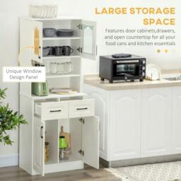 Rackhams Kitchen Cupboard, Freestanding Storage Cabinet with 2 Adjustable Shelves, 2 Drawers and Open Counter for Living Room, Dining Room, 168cm, White - thumbnail 4