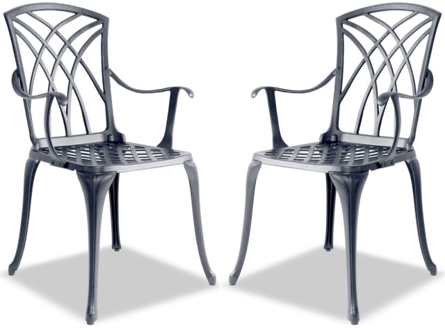 Rackhams Oshowa 2-Large Garden and Patio Bistro Chairs with Armrests in Cast Aluminium Grey - image 1