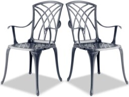 Rackhams Oshowa 2-Large Garden and Patio Bistro Chairs with Armrests in Cast Aluminium Grey - thumbnail 3