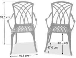 Rackhams Oshowa 2-Large Garden and Patio Bistro Chairs with Armrests in Cast Aluminium Grey - thumbnail 6