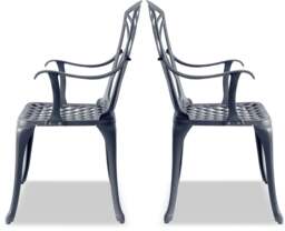 Rackhams Oshowa 2-Large Garden and Patio Bistro Chairs with Armrests in Cast Aluminium Grey - thumbnail 4