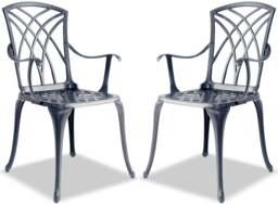 Rackhams Oshowa 2-Large Garden and Patio Bistro Chairs with Armrests in Cast Aluminium Grey
