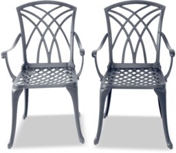 Rackhams Oshowa 2-Large Garden and Patio Bistro Chairs with Armrests in Cast Aluminium Grey - thumbnail 2