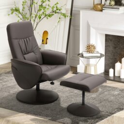 Rackhams PU Leather Armchair and Footrest Swivel Recliner - Brown - PU, Sponge, Metal - thumbnail 1