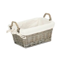 Rackhams Antique Wash Wicker Handled Lined Storage Basket - Medium - thumbnail 2