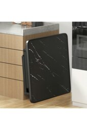 Rackhams 60cm Square Foldable Coffee Table with Marble Effect Top Low Dining Table for Kids - Black - thumbnail 4