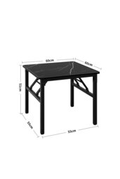 Rackhams 60cm Square Foldable Coffee Table with Marble Effect Top Low Dining Table for Kids - Black - thumbnail 2