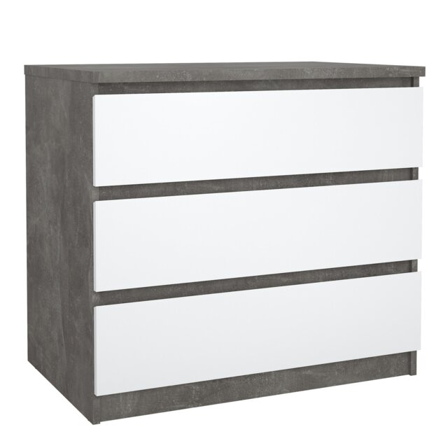 Rackhams Naia Chest of 3 Drawers in Concrete and White High Gloss - Grey & White - High Gloss - Melamine - image 1