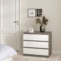 Rackhams Naia Chest of 3 Drawers in Concrete and White High Gloss - Grey & White - High Gloss - Melamine - thumbnail 5