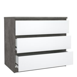 Rackhams Naia Chest of 3 Drawers in Concrete and White High Gloss - Grey & White - High Gloss - Melamine - thumbnail 4