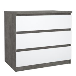 Rackhams Naia Chest of 3 Drawers in Concrete and White High Gloss - Grey & White - High Gloss - Melamine - thumbnail 1