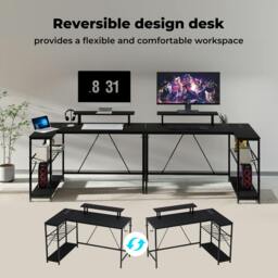 Rackhams L-Shaped Gaming Desk Computer Table with RGB Lights Power Outlets 132.5CM - thumbnail 4