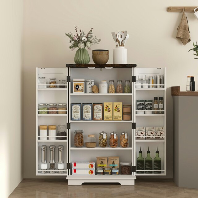 Rackhams Kitchen Cupboard Pantry Cabinet with Adjustable Shelves White - White - image 1