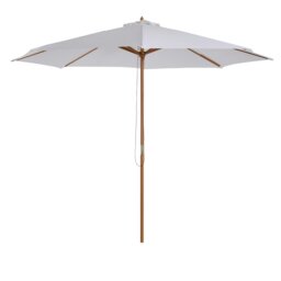 Rackhams 3(m) Garden Parasol, Pulley Operated Patio Umbrella, Wooden Parasol, Table Market Umbrella with Rope Pulley Mechanism and 8 Ribs, Cream White - thumbnail 3