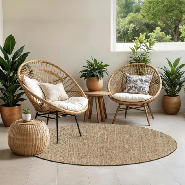 Rackhams Eagean-Global Brown Beige Cream In- & Outdoor Rug - 160cm_diameter - image 1