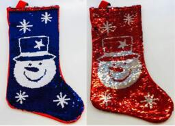 Rackhams 45cm Novelty 2-in-1 Snowman Sequin Christmas Stocking Sack, Red and White, Decorative Gift Storage - 45CM - White - Hanging decoration set - thumbnail 6