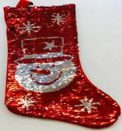 Rackhams 45cm Novelty 2-in-1 Snowman Sequin Christmas Stocking Sack, Red and White, Decorative Gift Storage - 45CM - White - Hanging decoration set - thumbnail 4