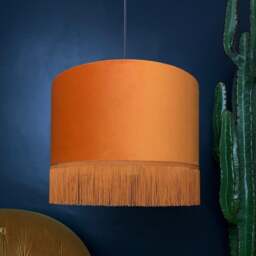 "Rackhams Rust Velvet Lampshade with Gold Lining & Fringing - Table / Floor Lamp - 30cm Diameter x 20cm Height / (12"" x 8"")" - thumbnail 6