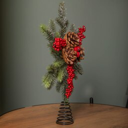 Rackhams 33cm Christmas Tree Topper with Pinecones, Red Berries and Frosted Seasonal Foliage - thumbnail 3