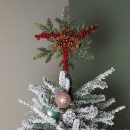 Rackhams 33cm Christmas Tree Topper with Pinecones, Red Berries and Frosted Seasonal Foliage - thumbnail 2
