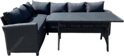 Rackhams Rattan Weatherproof Garden 5 Seater Corner Sofa Lounge Set with Dining Table - Black - thumbnail 1