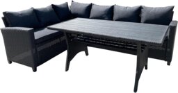 Rackhams Rattan Weatherproof Garden 5 Seater Corner Sofa Lounge Set with Dining Table - Black - thumbnail 4