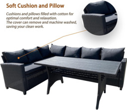 Rackhams Rattan Weatherproof Garden 5 Seater Corner Sofa Lounge Set with Dining Table - Black - thumbnail 6