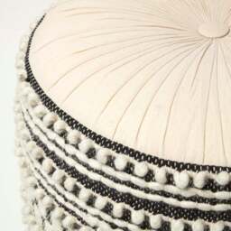 Rackhams Priya Cream & Black Macrame Boho Pouffe - 40 cm Tall - thumbnail 5