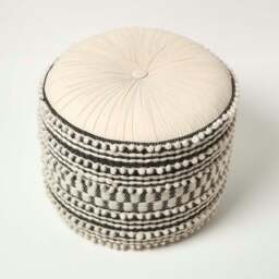 Rackhams Priya Cream & Black Macrame Boho Pouffe - 40 cm Tall - thumbnail 4