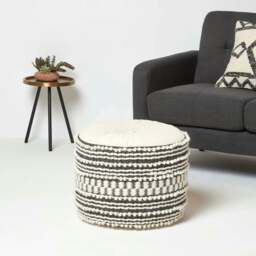Rackhams Priya Cream & Black Macrame Boho Pouffe - 40 cm Tall - thumbnail 3