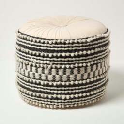 Rackhams Priya Cream & Black Macrame Boho Pouffe - 40 cm Tall - thumbnail 2