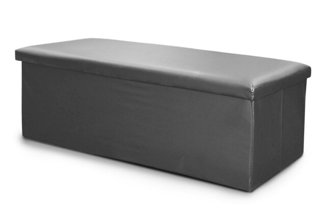 Rackhams Faux Leather Storage Ottoman - 76cm x 38cm Foldable - Black - image 1