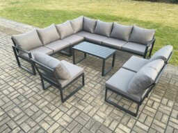 Rackhams Aluminium 10 Seater Patio Outdoor Garden Furniture Lounge Corner Sofa Set with Oblong Coffee Table Dark Grey - thumbnail 2