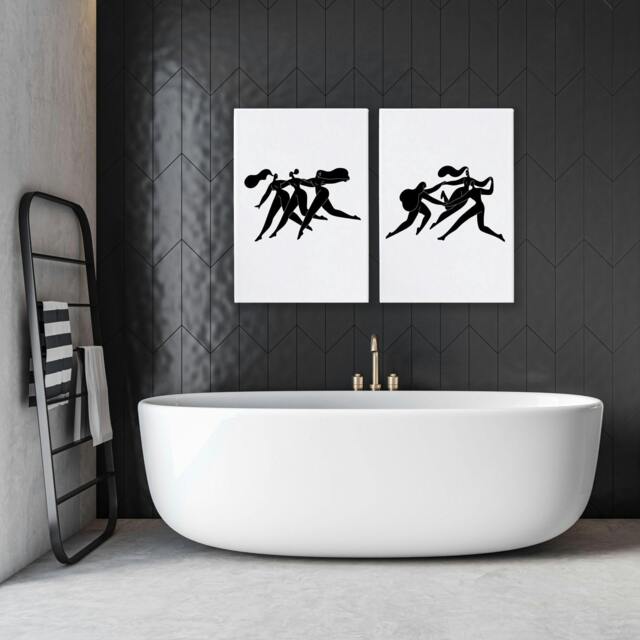 Rackhams Canvas Art For Bathrooms - Set of 2 Boho Women Wall art Prints - A2 16.54 x 23.39 in / 42 x 59.4 cm - Matte Museum Quality Art Paper 290 gsm - Oak Frame - image 1