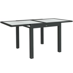 Rackhams Extendable Outdoor Dining Table Patio Table, Clear - Black and Clear - Aluminium, Tempered Glass - 160L x 80W x 75H cm - thumbnail 2