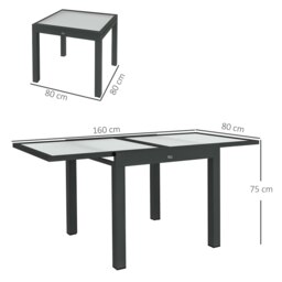 Rackhams Extendable Outdoor Dining Table Patio Table, Clear - Black and Clear - Aluminium, Tempered Glass - 160L x 80W x 75H cm - thumbnail 5