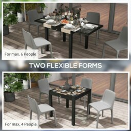 Rackhams Extendable Outdoor Dining Table Patio Table, Clear - Black and Clear - Aluminium, Tempered Glass - 160L x 80W x 75H cm - thumbnail 3