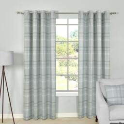 Rackhams Printed Check Boutique Eyelet Curtain - Green - (117cm x 137cm - 8 Eyelets)
