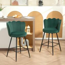 Rackhams Set of 2 Barstools with Petal Backrest for Kitchen Island Dark Blue - Dark Green