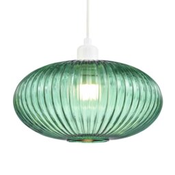 Rackhams Modern Designer Emerald Forest Green Line Ribbed Glass Oval Pendant Lamp Shade
