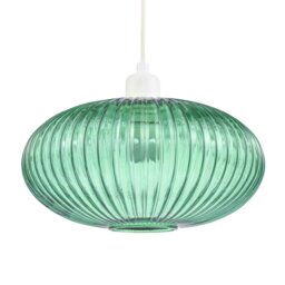 Rackhams Modern Designer Emerald Forest Green Line Ribbed Glass Oval Pendant Lamp Shade - thumbnail 4