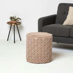 Rackhams Delilah Brown Macrame Pouffe - 42 cm Tall - thumbnail 3