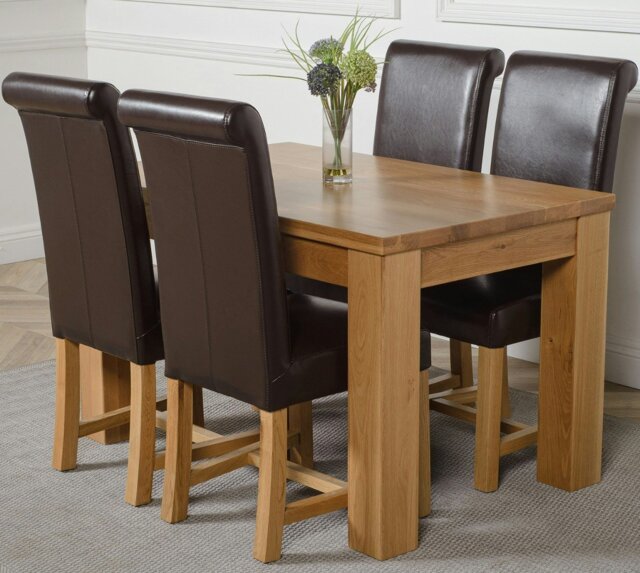 Rackhams Dakota Small Oak Dining Table with Washington Leather Chairs - 4 chairs - Brown - image 1